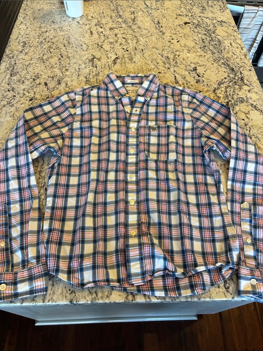 Abercrombie & Fitch Classic Plaid Long-Sleeve Button-Up Shirt - Pink & Blue